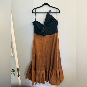 Hutch Orange and Black One Shoulder Maxi Dress